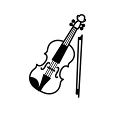 Obraz premium Violin silhouette standing next to bow on a white background 