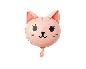 Charming Celebration, Pink Cat-Shaped Balloon Floating on a Pristine White Canvas, Perfect for Birthday Parties and Joyful Occasions, Evoking Happiness and Cheerfulness