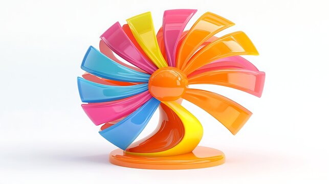Colorful abstract design with radial curved elements on white