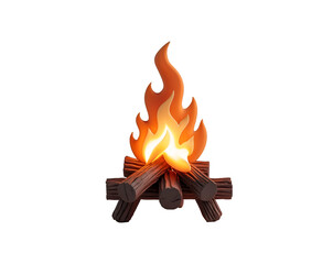 Charming Miniature Campfire in Cartoon Style, A Cozy and Whimsical Depiction of a Burning Campfire Featuring Detailed Cartoonish Wood Logs and Bright Flames