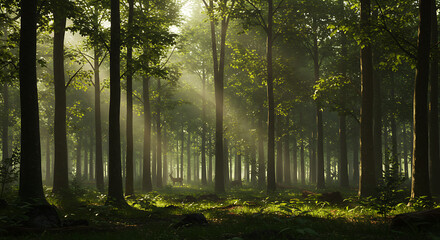 morning in the forest IA generated copy space