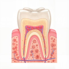 Tooth anatomy illustration showing structure and root details  