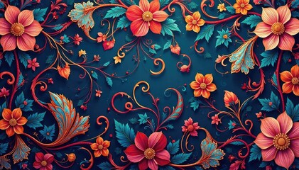 Fototapeta premium Intricate swirling floral paisley pattern in rich jewel tones , curve, elegant