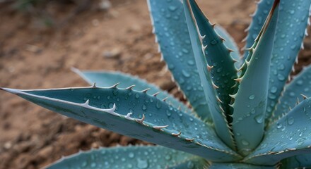 Agave plant close up with water drops
