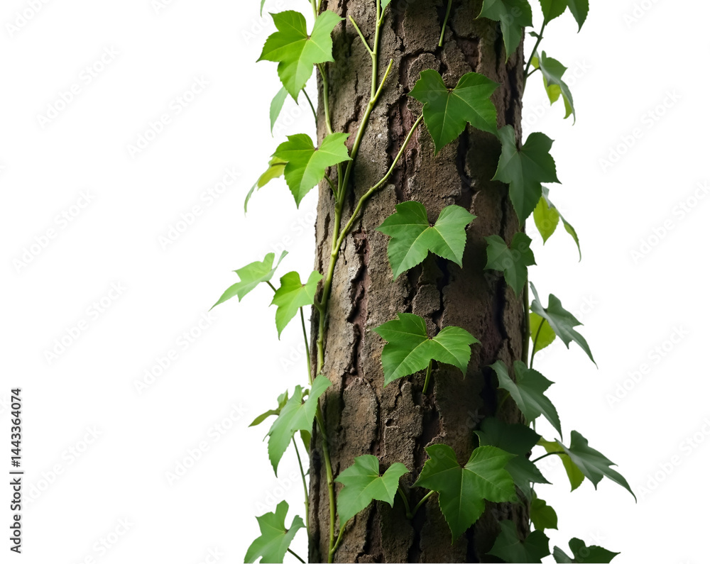 Poster close-up of a tree trunk covered with vines, emphasizing the symbiotic relationship and the beauty o