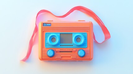 Obraz premium Colorful retro cassette recorder on light background