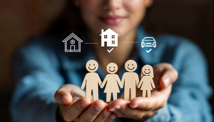 Family Protection Insurance Concept with Home and Car Symbols