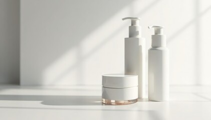 Luxury skincare products, pristine white backdrop, organic, professional