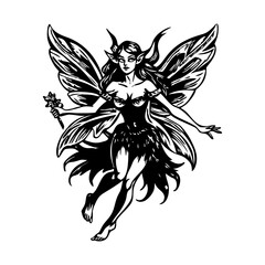Vintage style illustration showing dark fairy