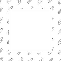 Food frame. doodle fast food square frame. hand drawn food and beverage frame background. food background