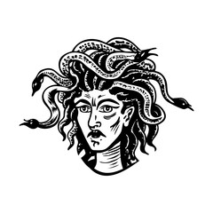 A vintage style illustration showing medusa
