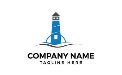 Creative blue and gray lighthouse logo template icon.