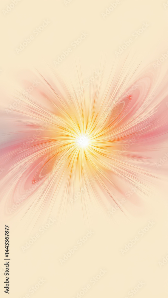 Poster creative representation of an exploding atom with vibrant colors against a minimalist background.