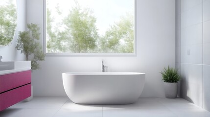 Modern minimalist bathroom with a view