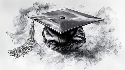 Sketch of Graduation Cap with Tassel on Textured Background Isolated