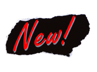 "New!" wording or text with pieces of torn or cut paper, design elements isolated on transparent background.