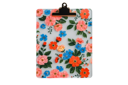 Decorative Acrylic Clipboard with Vibrant Floral Print, A Stylish and Functional Accessory for Organizing Documents and Adding a Touch of Elegance to Workspaces
