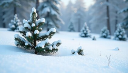 Fototapeta premium Snow-covered pine branches in a scattered formation on white ground, pine, landscape, natural