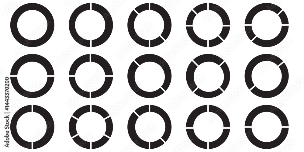 Poster pie charts diagrams. different color circles. donut and pie chart infographic elements set. colorful