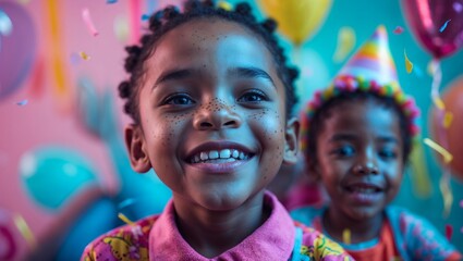 Children celebrating Children’s Day with joy against a festive background  