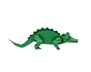 Fototapeta premium Delicate green origami crocodile, intricately folded with precision, a testament to the beauty of paper art and the skill of the artist creating whimsical charm