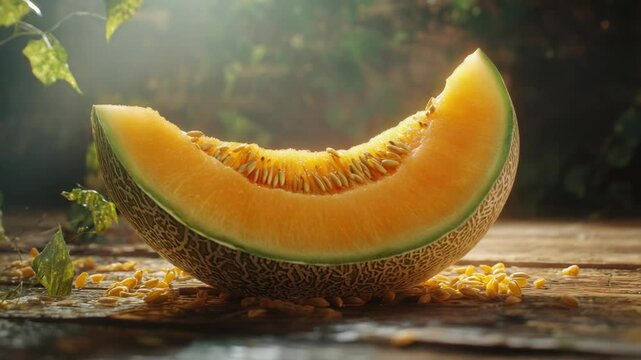 A slice of melon on a table