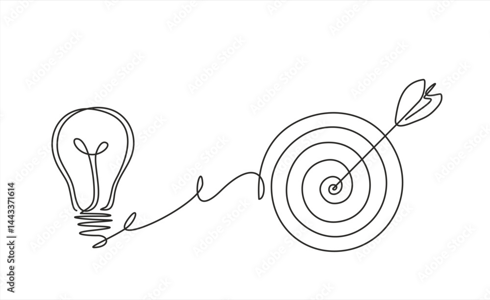 Aufkleber continuous one line drawing of light bulb with a dart board. startup idea creative imagination jackp