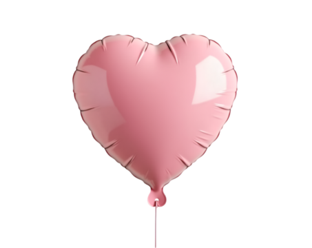 Delicate Pink Heart Shaped Balloon Floating Serenely on a Pure White Canvas, Ideal for Celebrations, Love Themes, and Romantic Occasions, Studio Shot