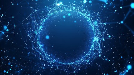 Digital tech inspired blue background with molecular and dot elements