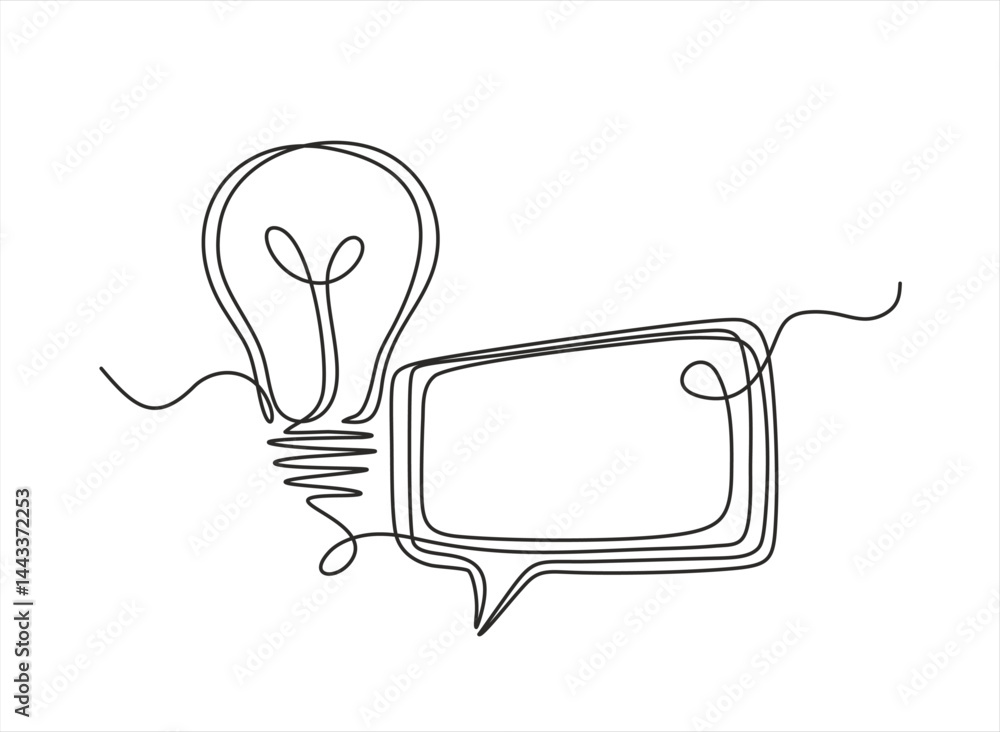 Poster quick tips.continuous one line drawing of light bulb and speech bubble. trendy line art vector on a 