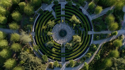 Explore the intricate maze of greenery in a beautifully designed garden during a sunny afternoon