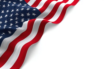 Flowing american flag on white background with space for text representing patriotism and national pride