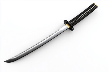 sharp katana sword with black handle isolated on a white background