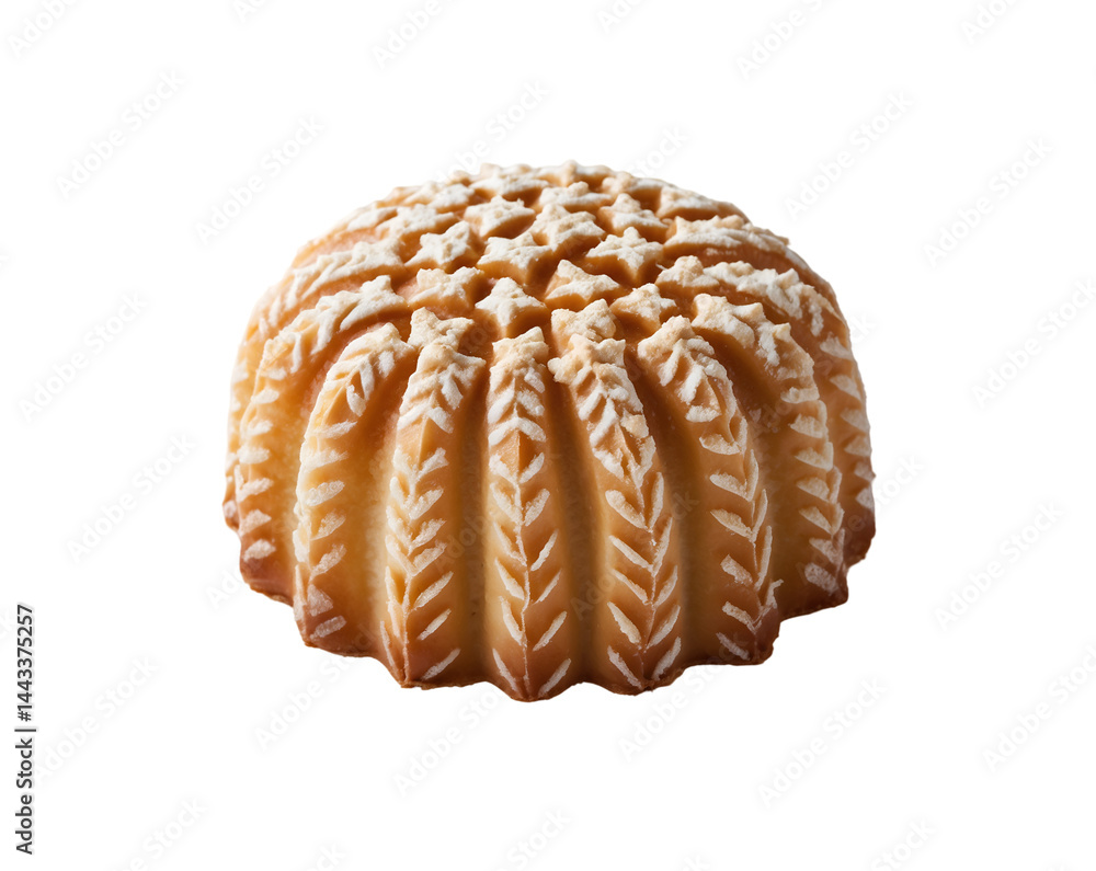 Aufkleber delicious melonpan with intricate crust design displayed in a striking isolated still life shot that