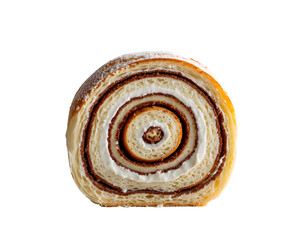 Delicious swiss roll slice with intricate spiral filling, a tempting pastry showcasing layers of dough, cream, and chocolate, perfect for dessert lovers and culinary enthusiasts alike