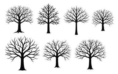Obraz premium set of trees vector illustration on white background, bundle of 8 trees. 