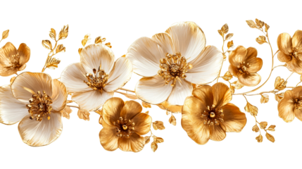 Golden floral decoration, cut out transparent