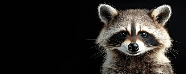Raccoon face stares forward on a plain black background
