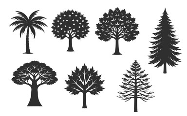 Fototapeta premium set of trees vector illustration on white background, bundle of 8 trees