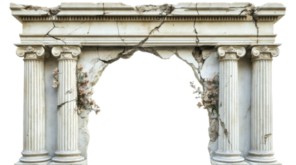 Damaged Columns Archway With Flowers, cut out transparent