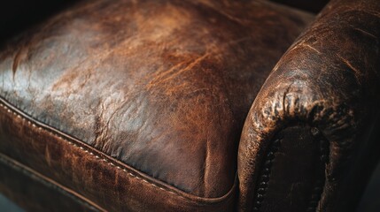 Aged leather armchair detail