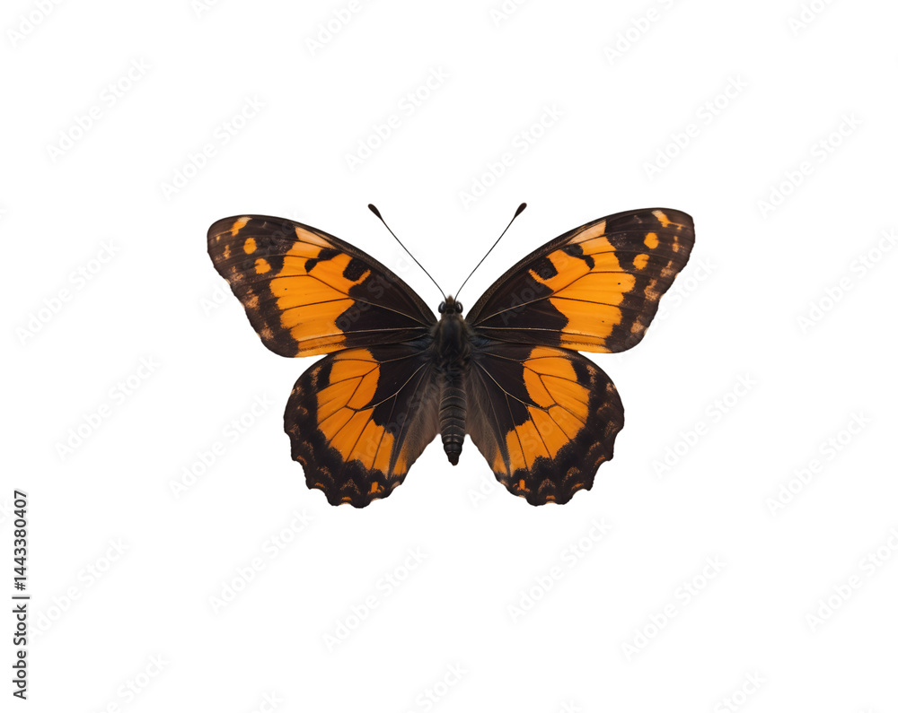 Poster detailed close up showcasing the vivid orange and black wings of a small tortoiseshell butterfly, re