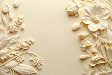 Ornate floral bas-relief design on a cream background.