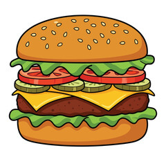 2D flat vector illustration hamburger isolated on a white background. 