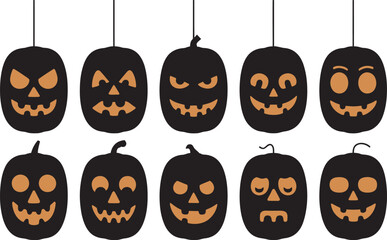 Halloween Jack-o'-Lantern Silhouettes Decorations, vector illustration