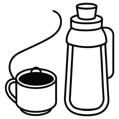 Water Bottle and Flask Canteen, thermos, collapsible water container Vector silhouette line art 