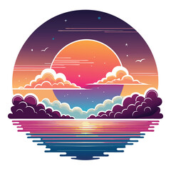 Sunset and river retro style design