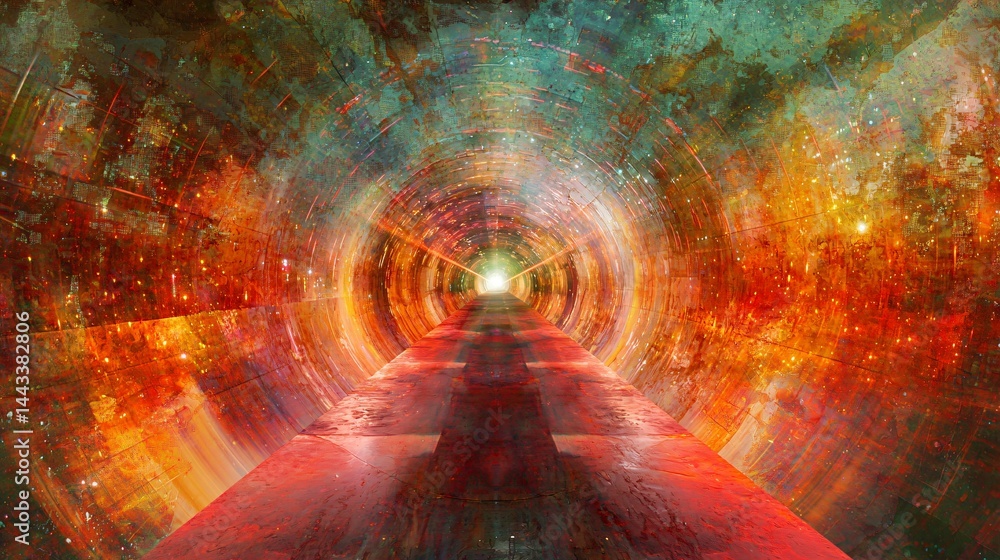 Poster mysterious tunnel bathed in bright light at the end creating an enigmatic journey through space and 