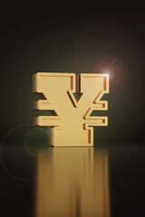 Three-dimensional yuan symbol on a black background. 3d illustration.