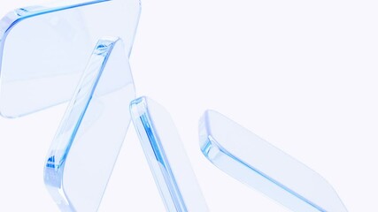 Abstract white background with glass transparent square shapes. 3d animation geometric clear blocks, crystal glossy plates with light blue gradient render. Futuristic design digital technology - Powered by Adobe
